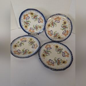 Vintage  Plates Flow Blue With Flower Design  Set 6 From 1800 Victorian